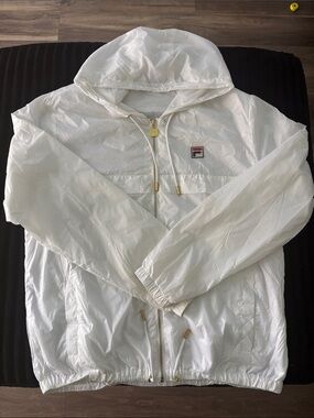 Fila White Hooded Windbreaker with Gold in Accents